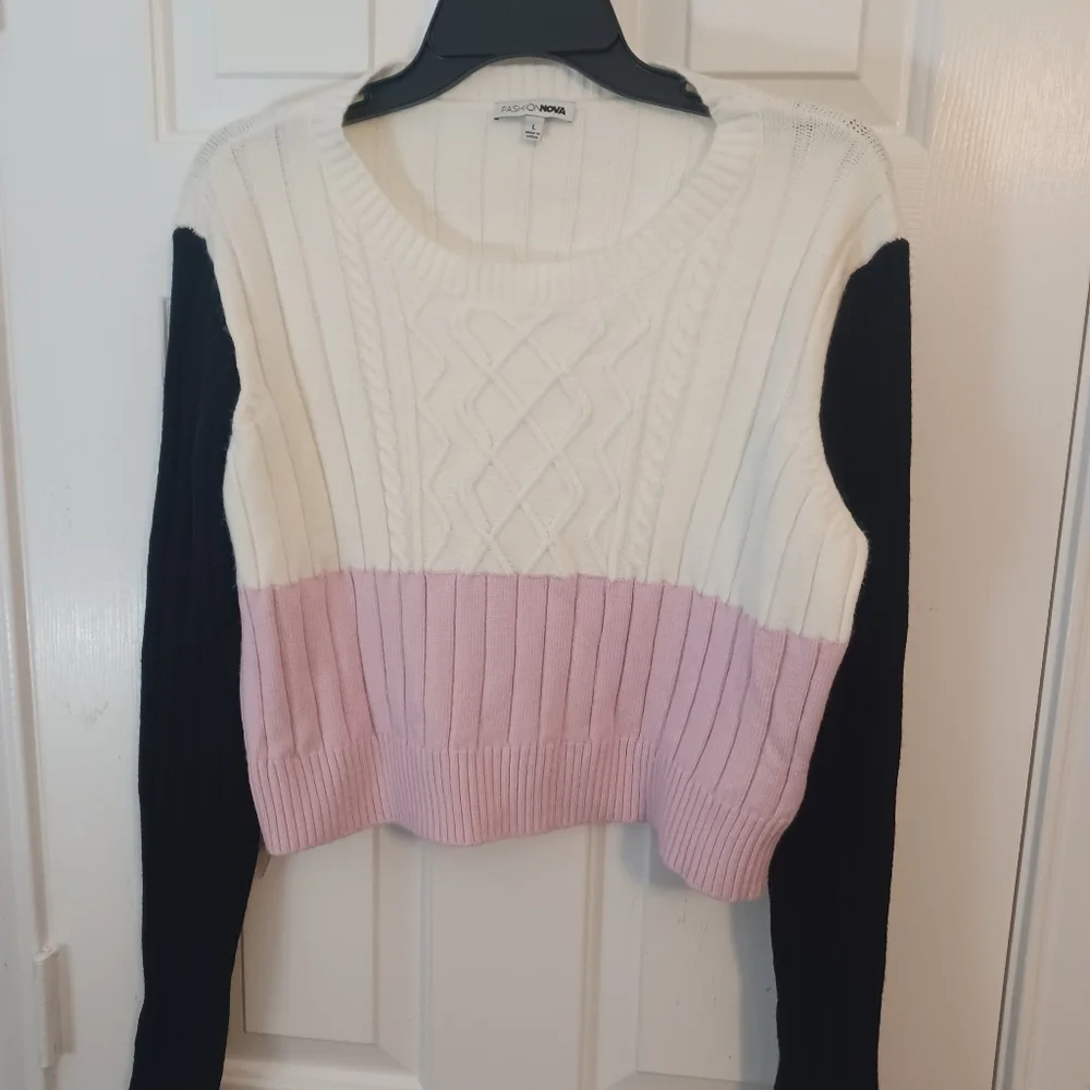 Fashion Nova Cropped Color Block Sweater Sz L